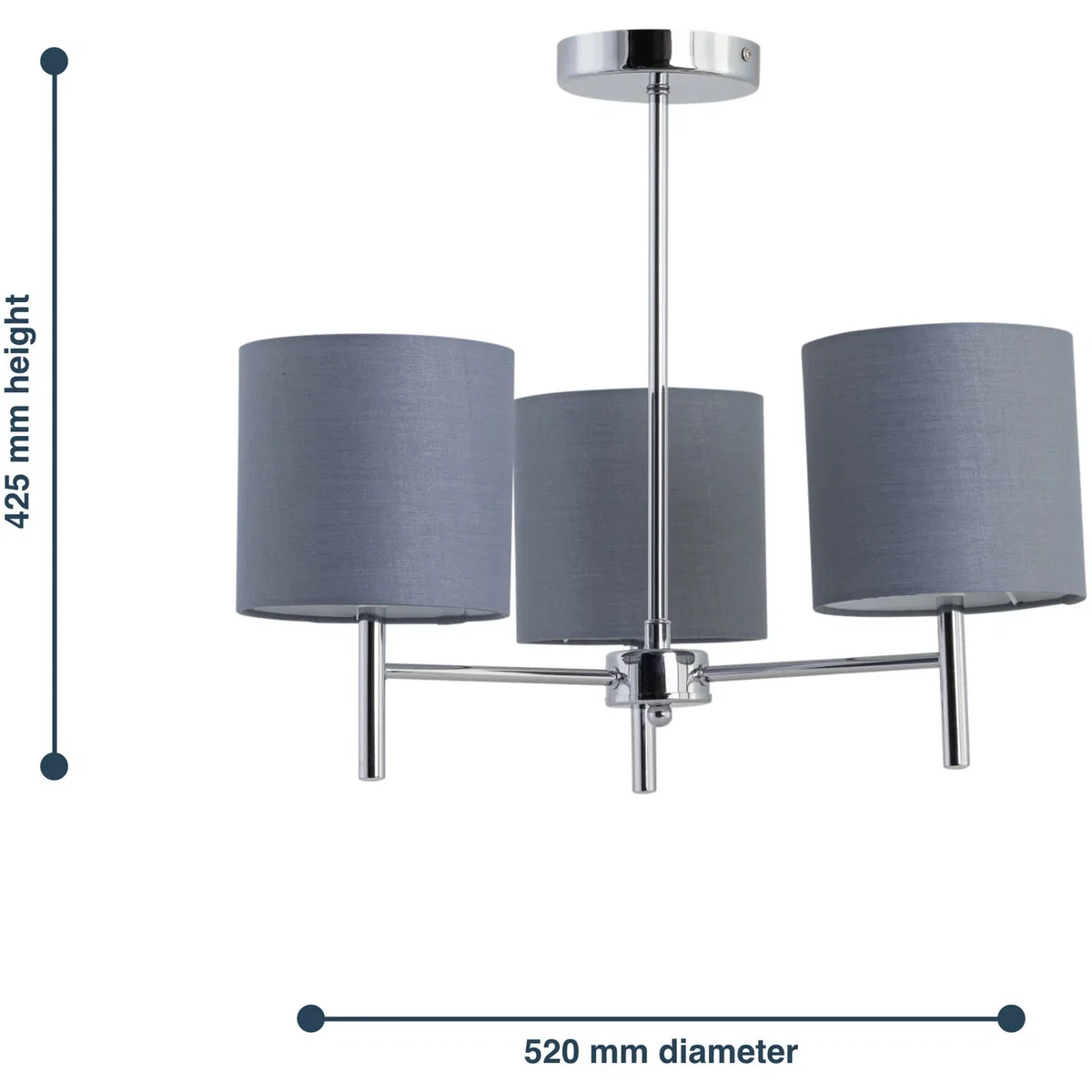 Brea Chrome 3 Light Fitting With Grey Cotton Shade - Chrome & Grey – image 5