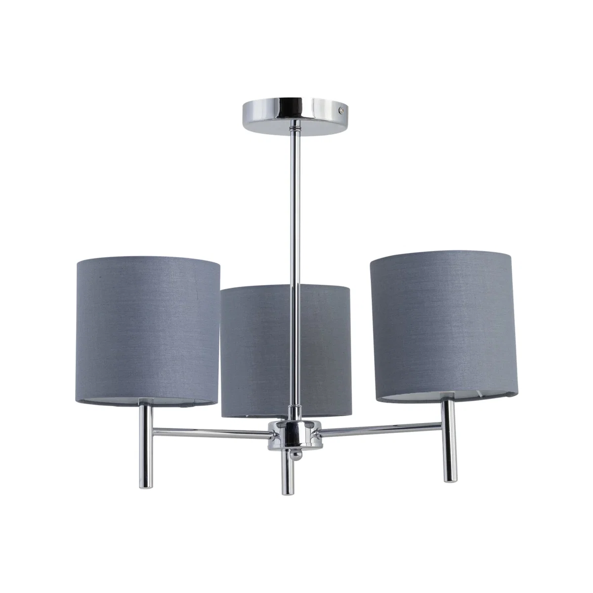 Brea Chrome 3 Light Fitting With Grey Cotton Shade - Chrome & Grey – image 1