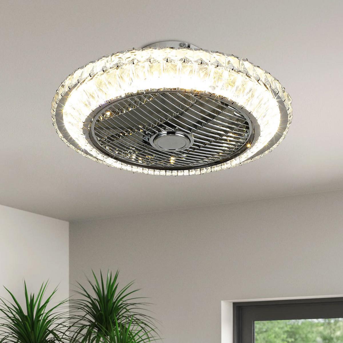 Crystal Flush Mount LED Ceiling Fan Light - Crystal Silver