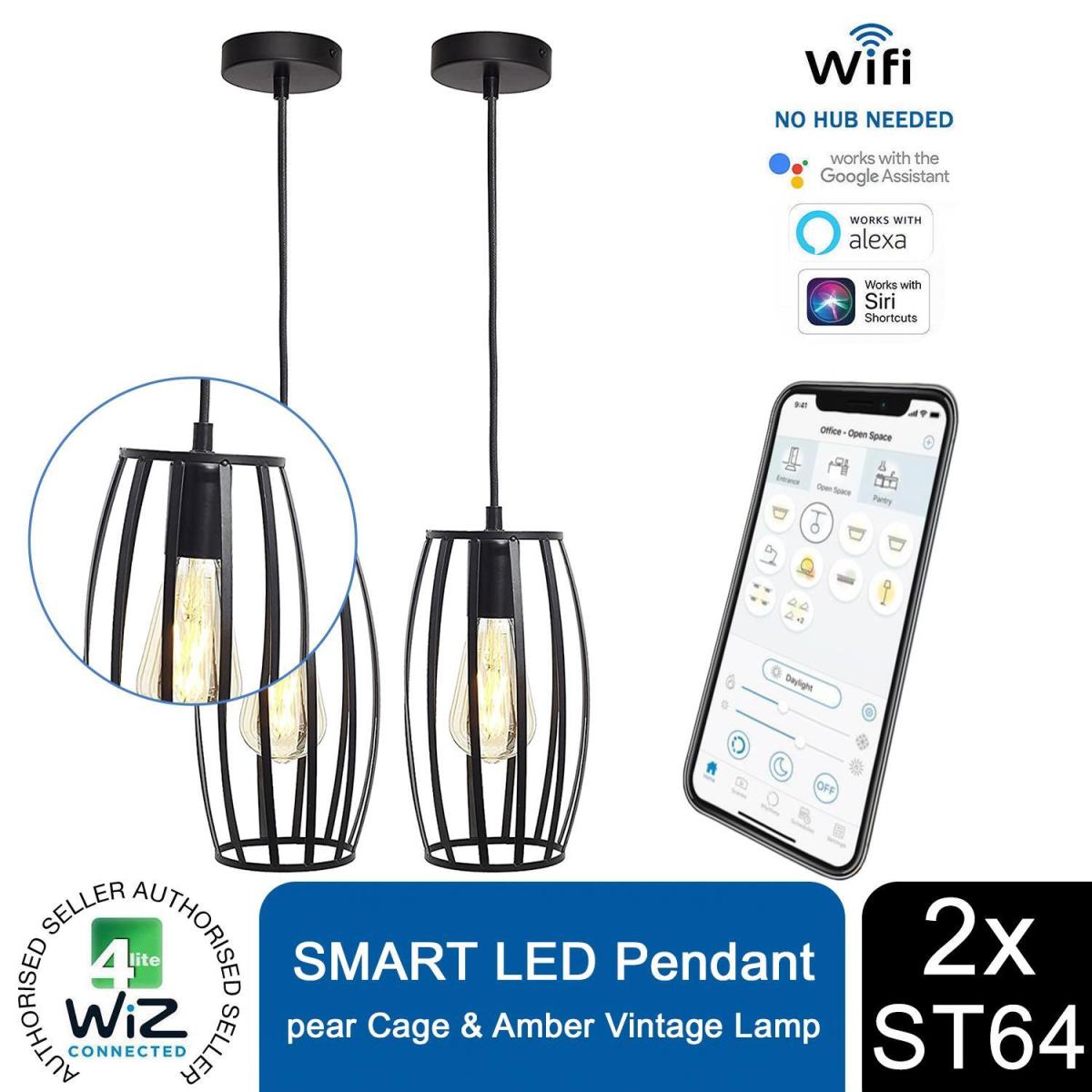 4lite WiZ WiFi SMART LED Pear Cage Pendant - Black / 2 / Pear Cage – image 2
