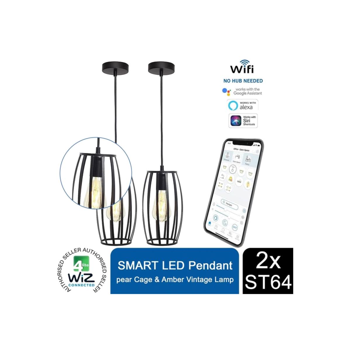 4lite WiZ WiFi SMART LED Pear Cage Pendant - Black / 2 / Pear Cage – image 1