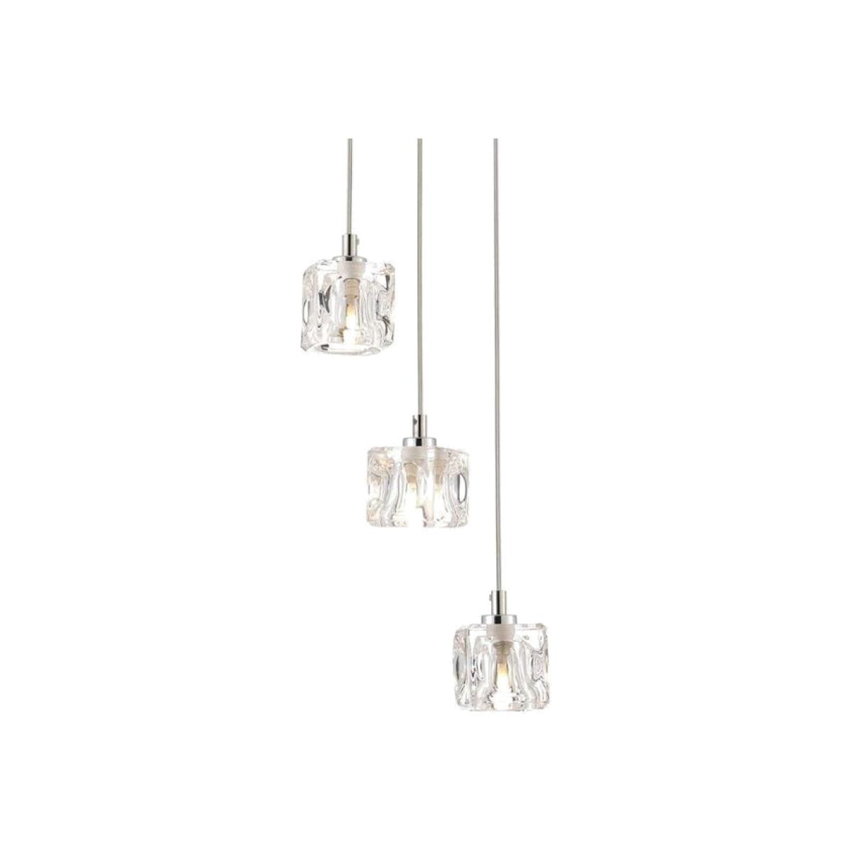 Modern 3 Light Ice Cube Spiral Ceiling Pendant Light - Chrome