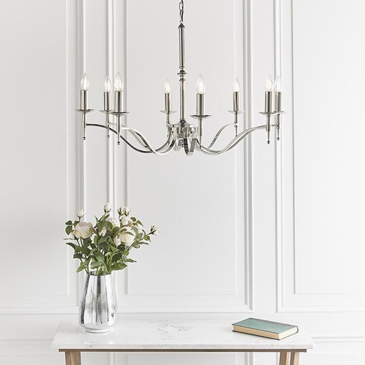 Stanford 8 Light Chandelier Polished Nickel Plate Finish, E14 - Polished Nickel Plate – image 2