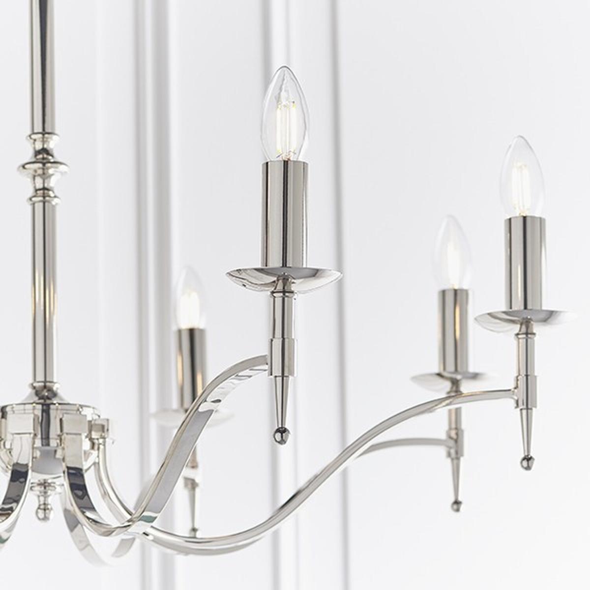 Stanford 8 Light Chandelier Polished Nickel Plate Finish, E14 - Polished Nickel Plate – image 3