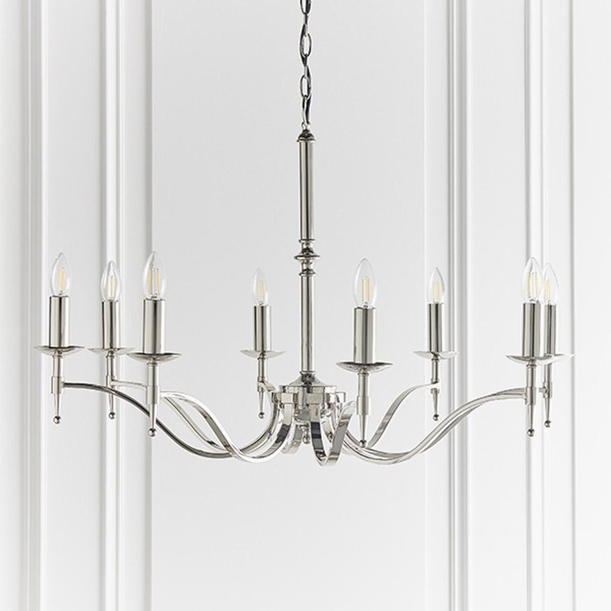 Stanford 8 Light Chandelier Polished Nickel Plate Finish, E14 - Polished Nickel Plate – image 4