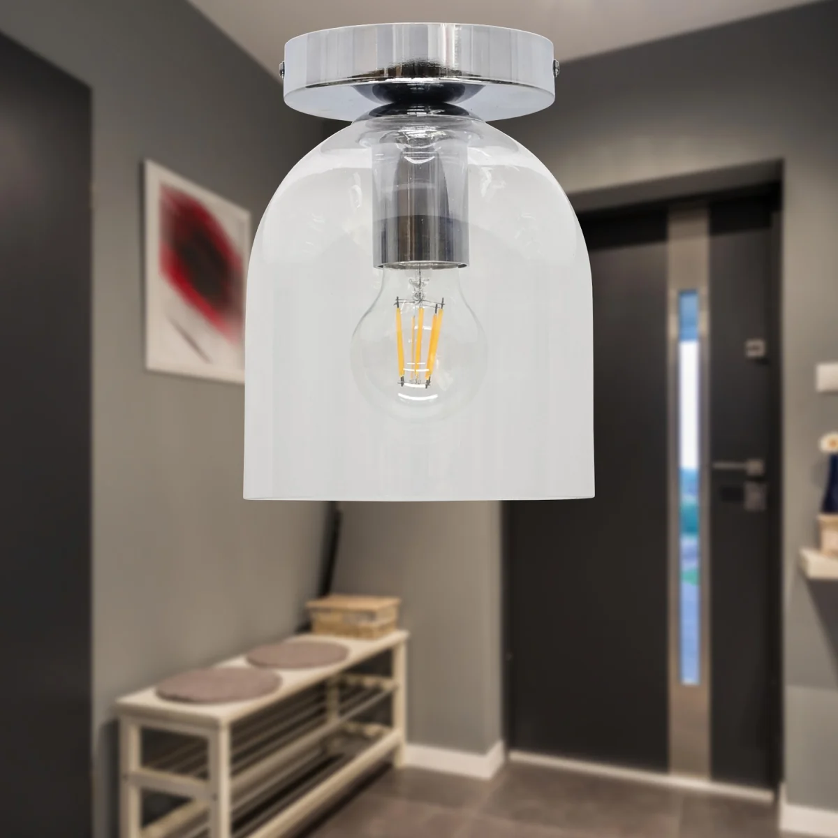 Belten Clear Glass Cloche Chrome Ceiling Light Fitting - Chrome & Clear – image 3