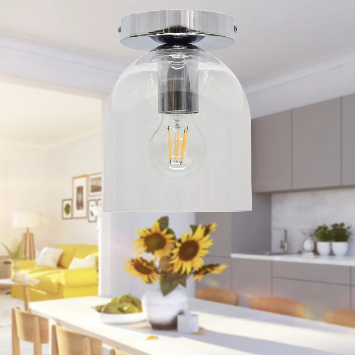 Belten Clear Glass Cloche Chrome Ceiling Light Fitting - Chrome & Clear – image 4