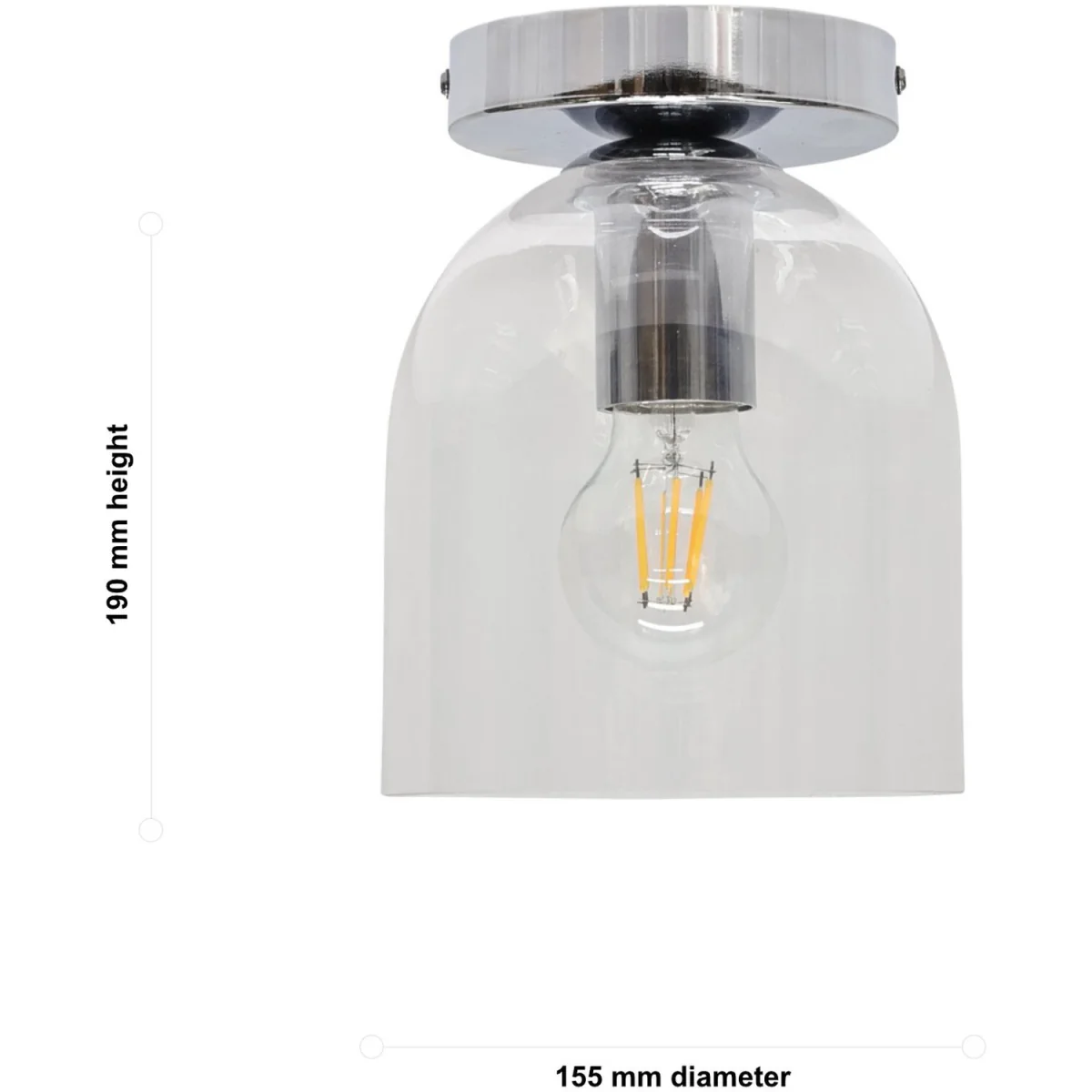 Belten Clear Glass Cloche Chrome Ceiling Light Fitting - Chrome & Clear – image 5