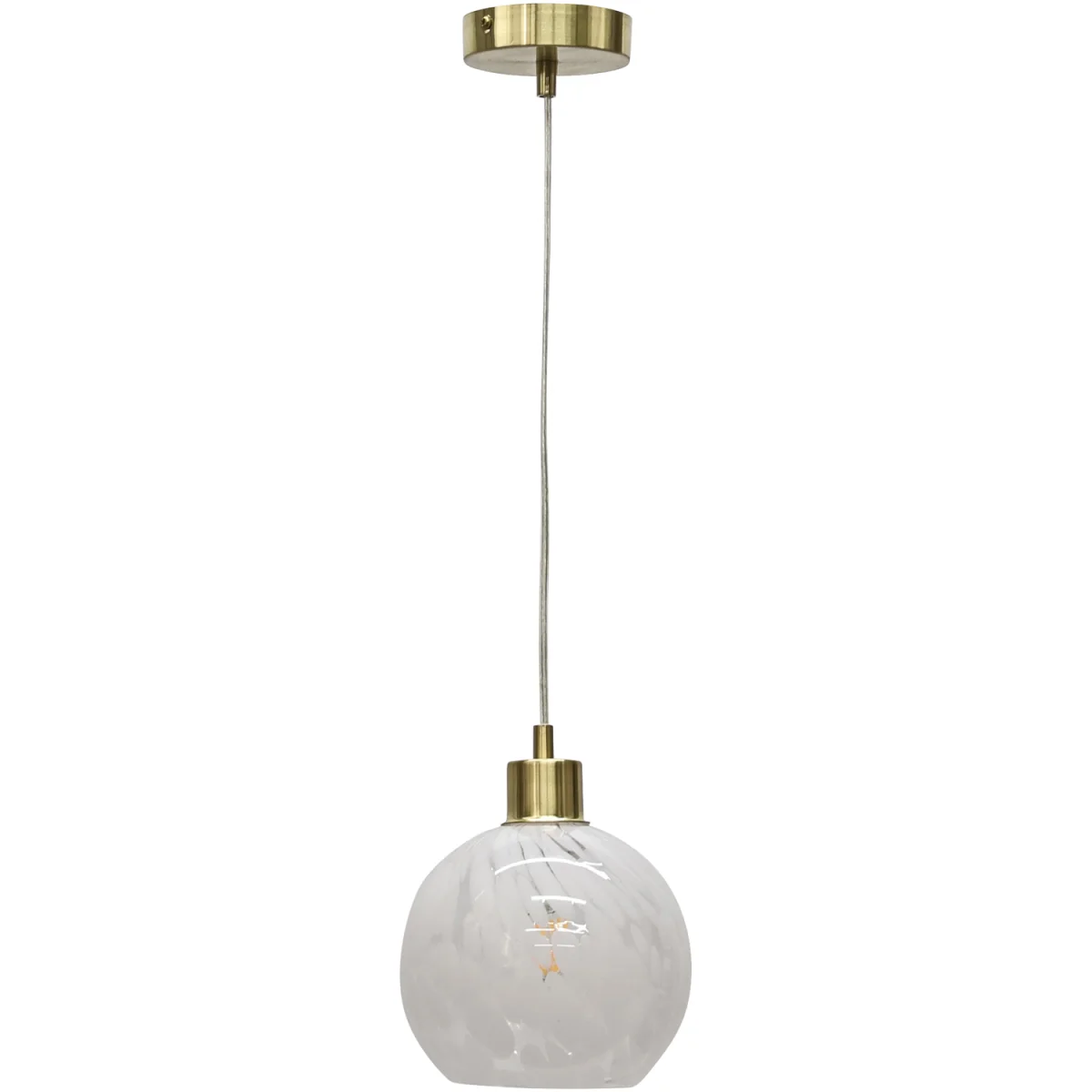 Confetti Ceiling Single Pendant Light - White Confetti Glass With Satin Brass Plate Detail – image 2