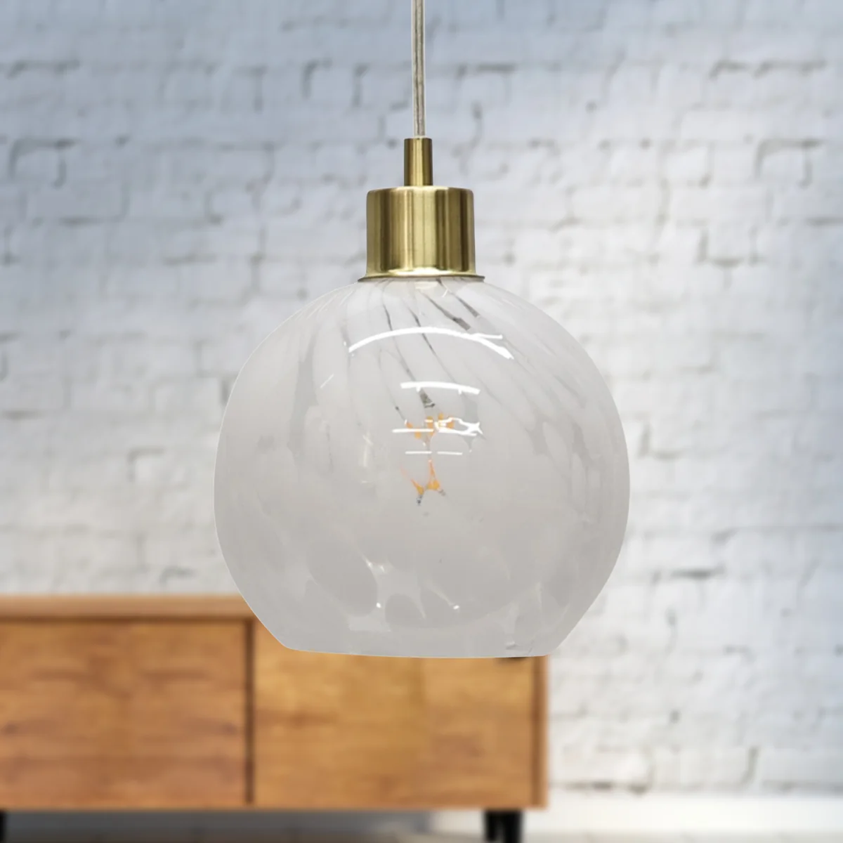 Confetti Ceiling Single Pendant Light - White Confetti Glass With Satin Brass Plate Detail – image 4
