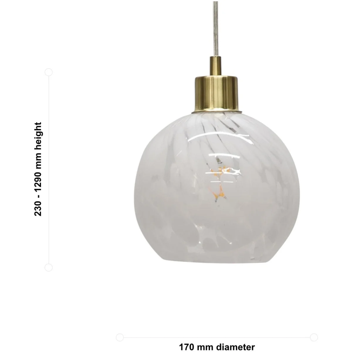 Confetti Ceiling Single Pendant Light - White Confetti Glass With Satin Brass Plate Detail – image 5