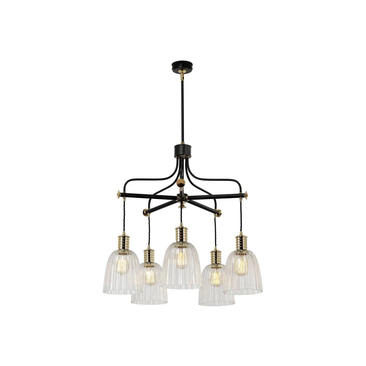 Douille 5 Light Chandelier Black, Polished Brass Finish, E27 - Polished Brass – image 1