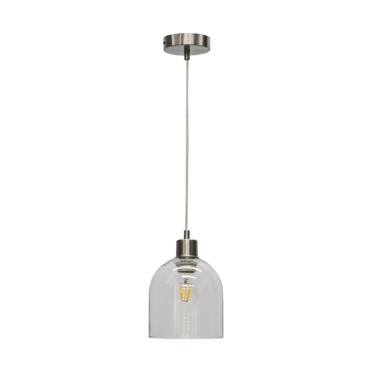 Set Of 2 Belten Clear Glass Cloche With Satin Nickel Pendant Fitting - Satin Nickel & Clear – image 2