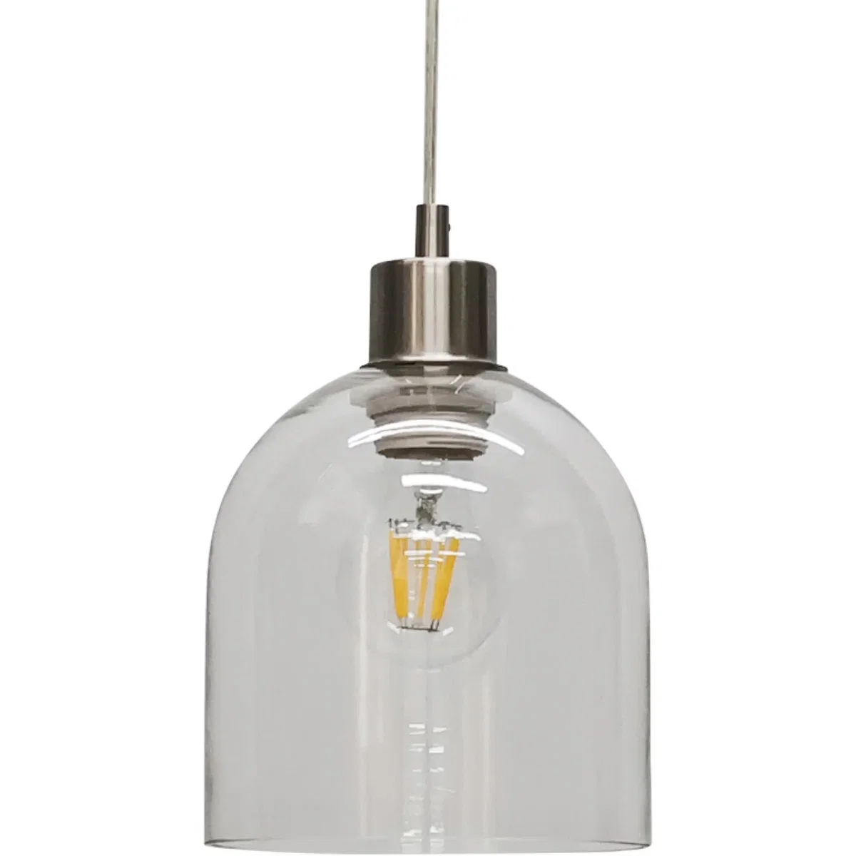 Set Of 2 Belten Clear Glass Cloche With Satin Nickel Pendant Fitting - Satin Nickel & Clear – image 3