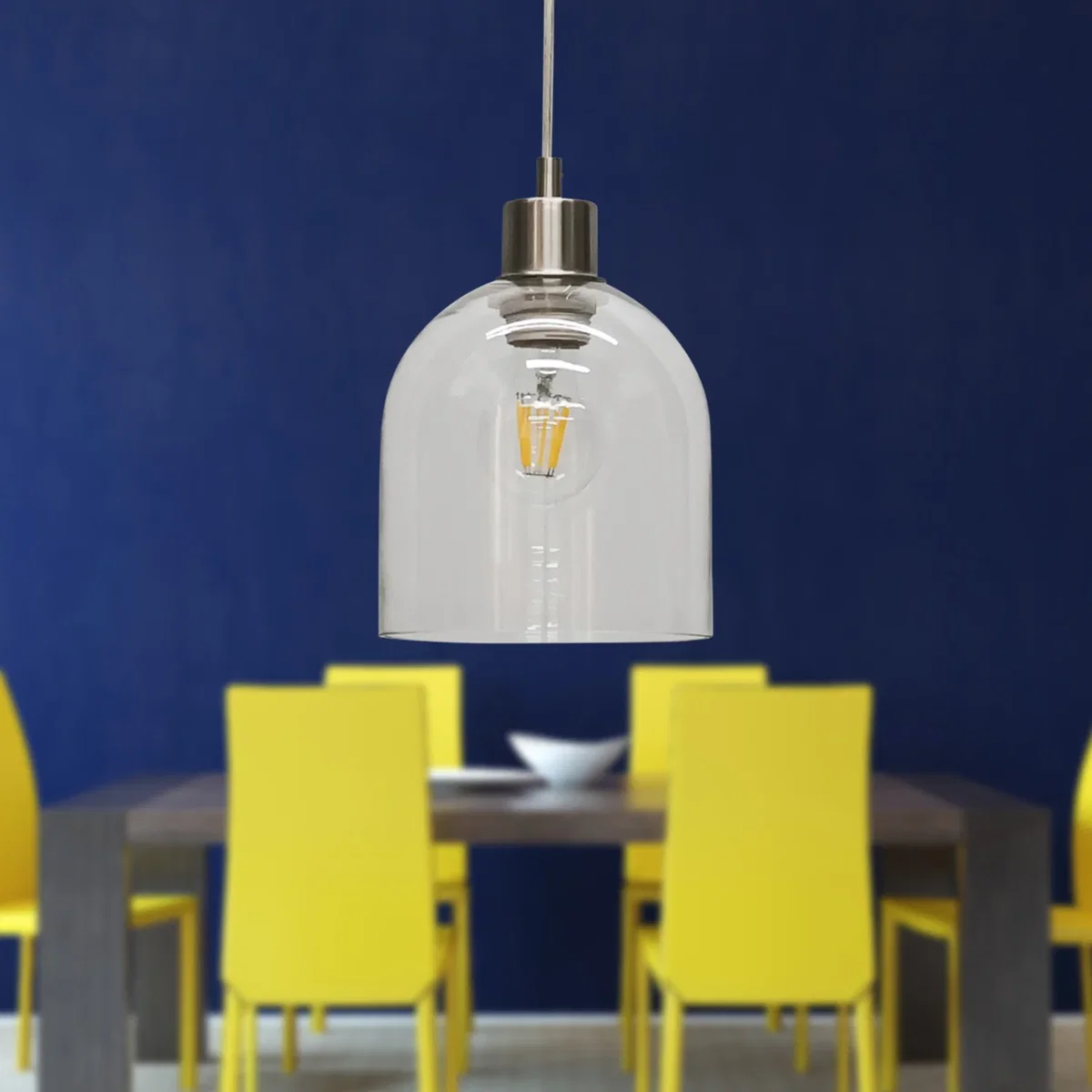 Set Of 2 Belten Clear Glass Cloche With Satin Nickel Pendant Fitting - Satin Nickel & Clear – image 4