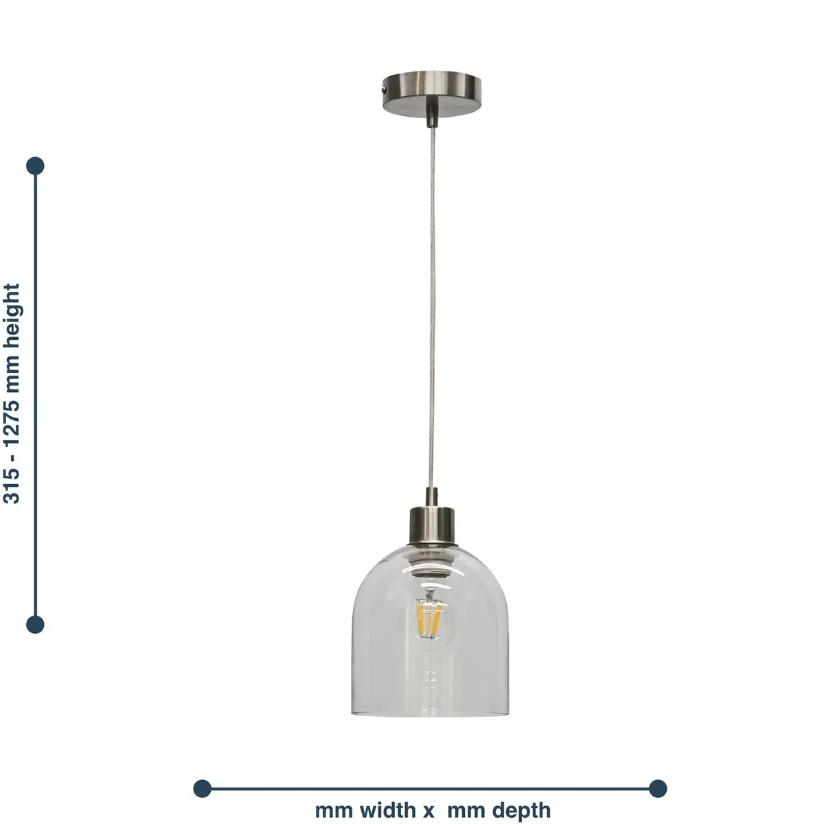 Set Of 2 Belten Clear Glass Cloche With Satin Nickel Pendant Fitting - Satin Nickel & Clear – image 6