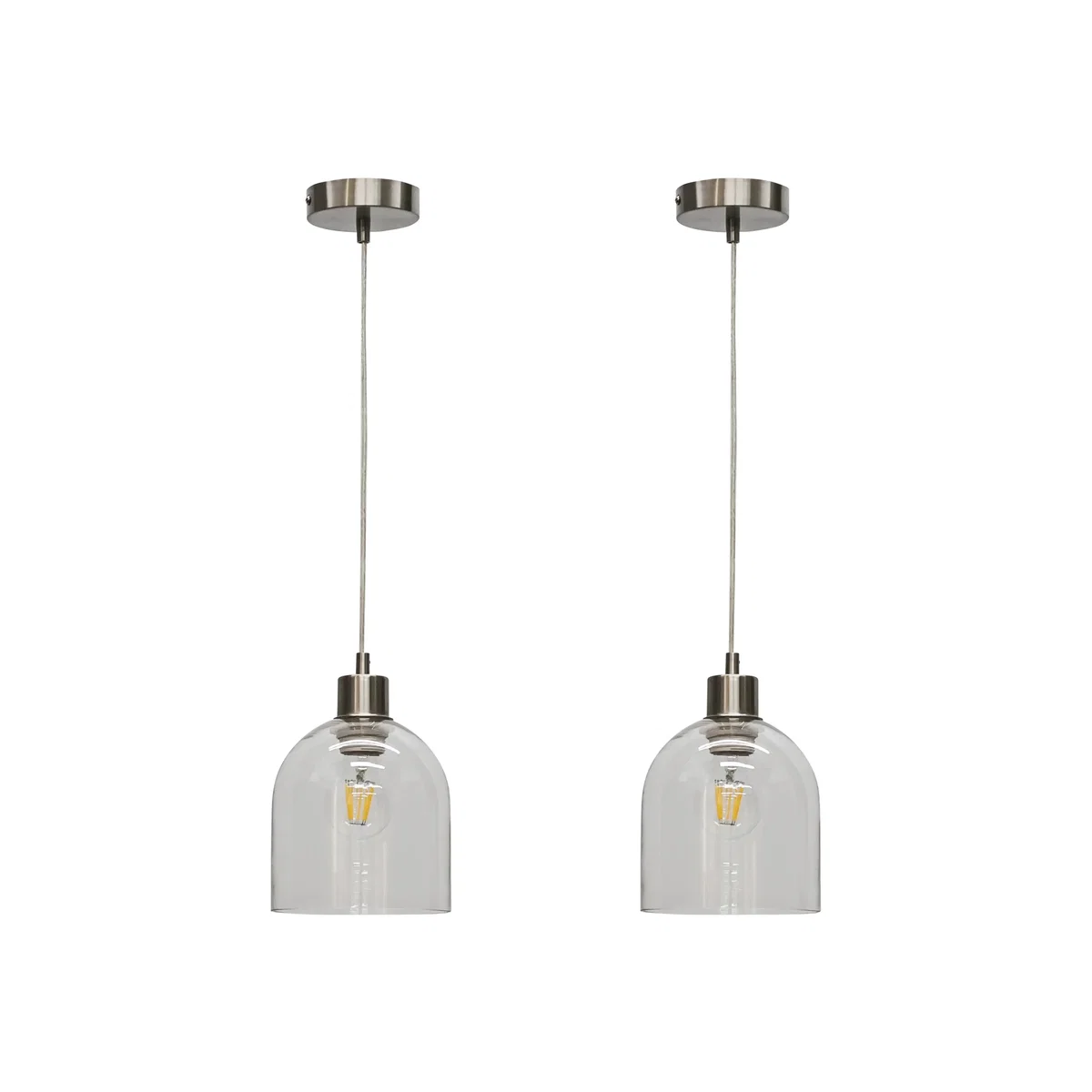 Set Of 2 Belten Clear Glass Cloche With Satin Nickel Pendant Fitting - Satin Nickel & Clear – image 1