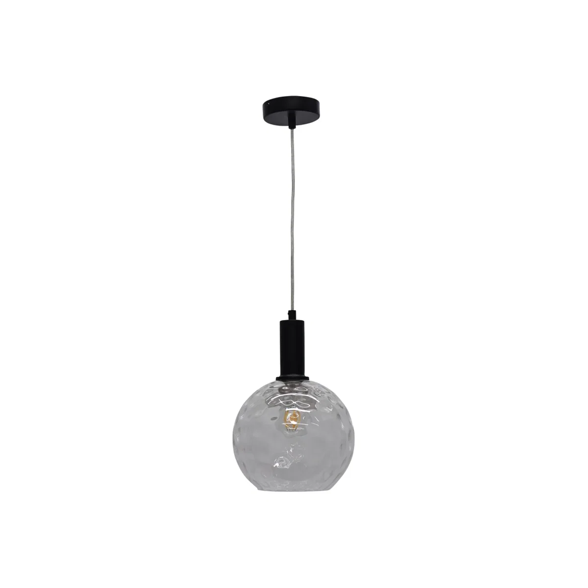 Barnum Clear Dimple Glass Globe Black Deco Pendant Fitting - Black & Clear – image 1
