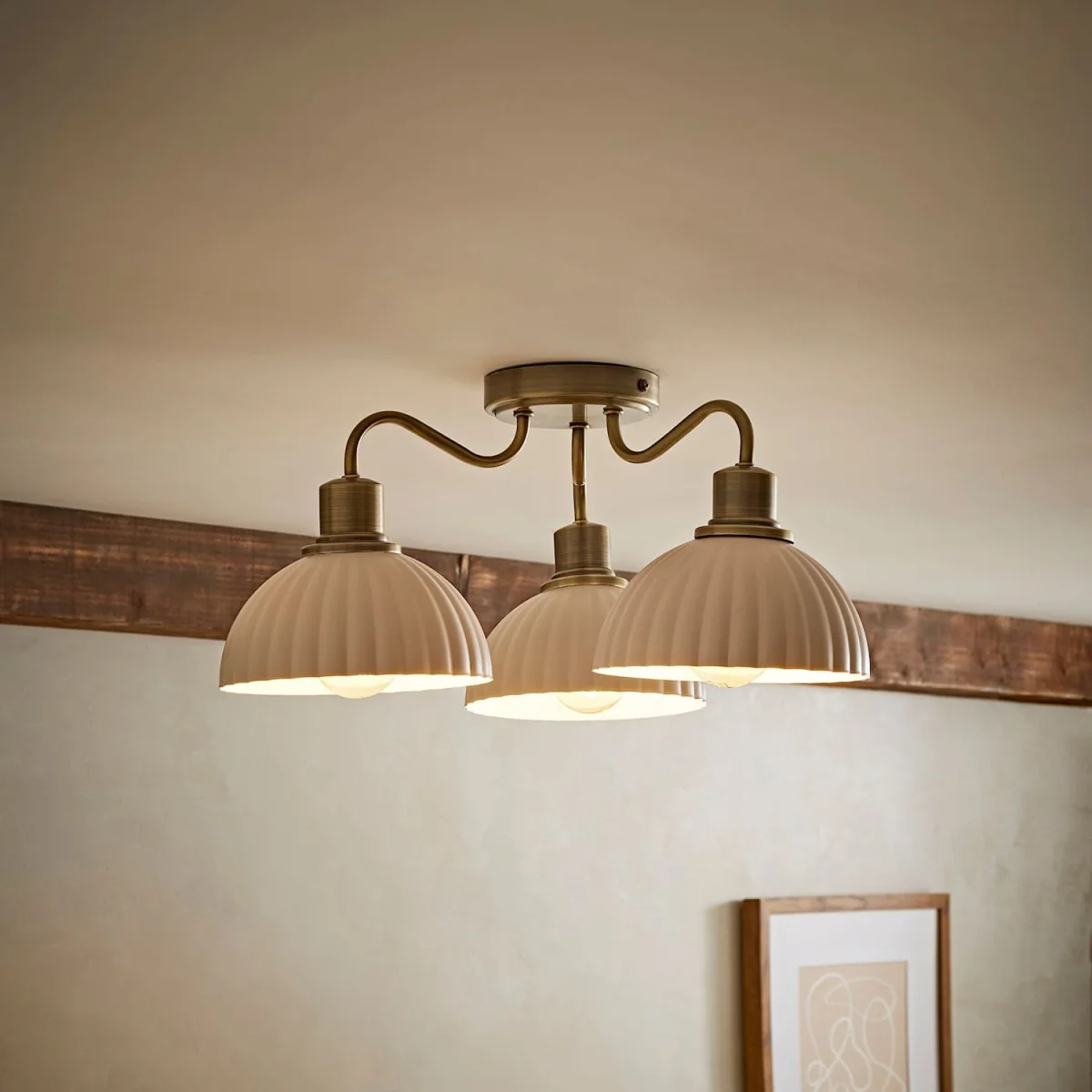 Bourton 3 Arm Ceiling Light wth Ribbed Dome Shades - Brushed Gold – image 2