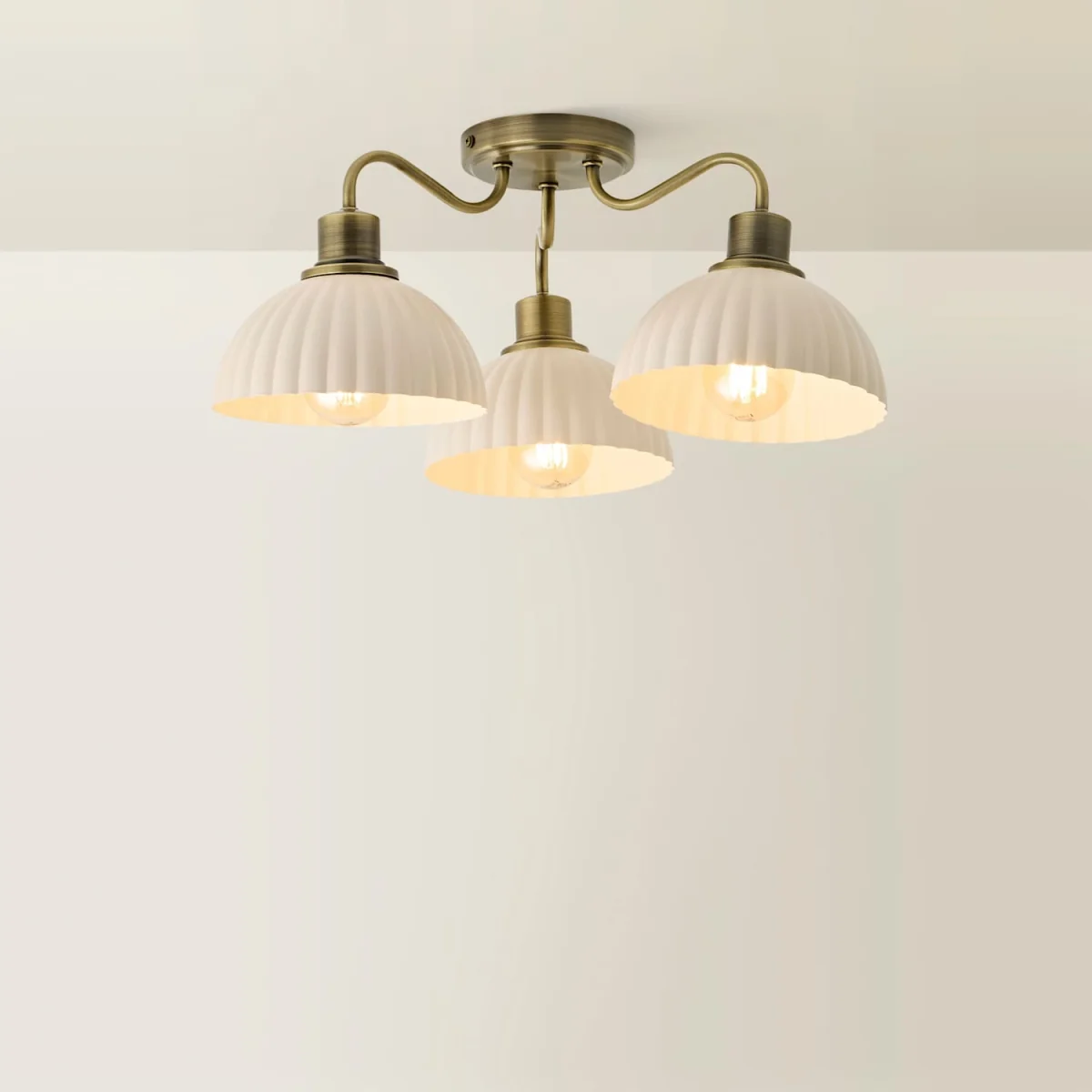 Bourton 3 Arm Ceiling Light wth Ribbed Dome Shades - Brushed Gold – image 4