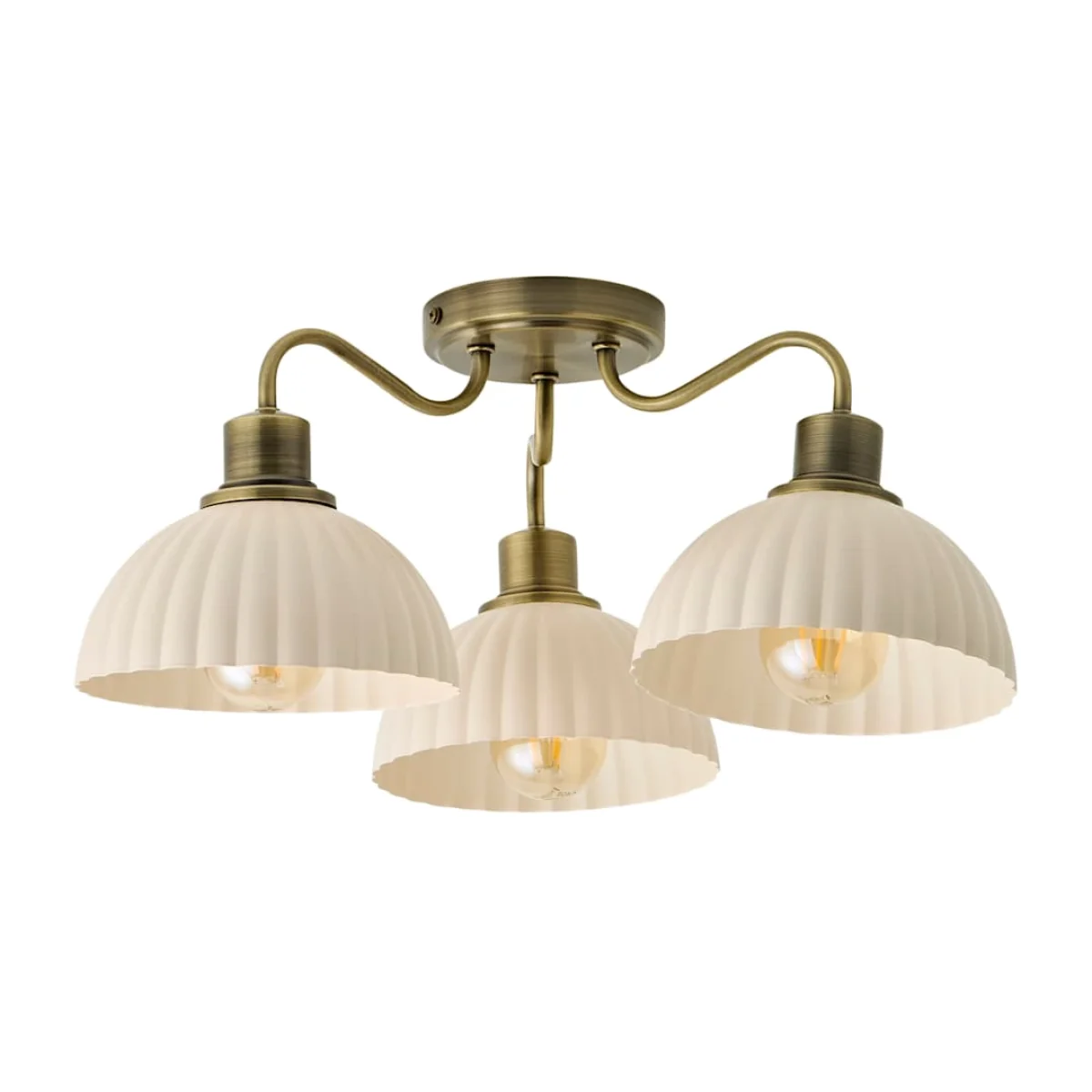 Bourton 3 Arm Ceiling Light wth Ribbed Dome Shades - Brushed Gold – image 1