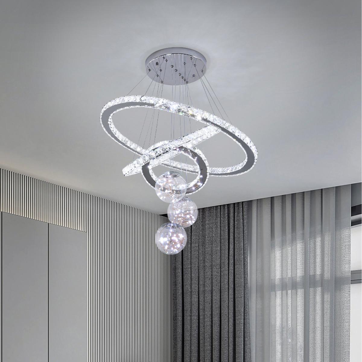 Crystal Triple Ring LED Ceiling Light - Silver