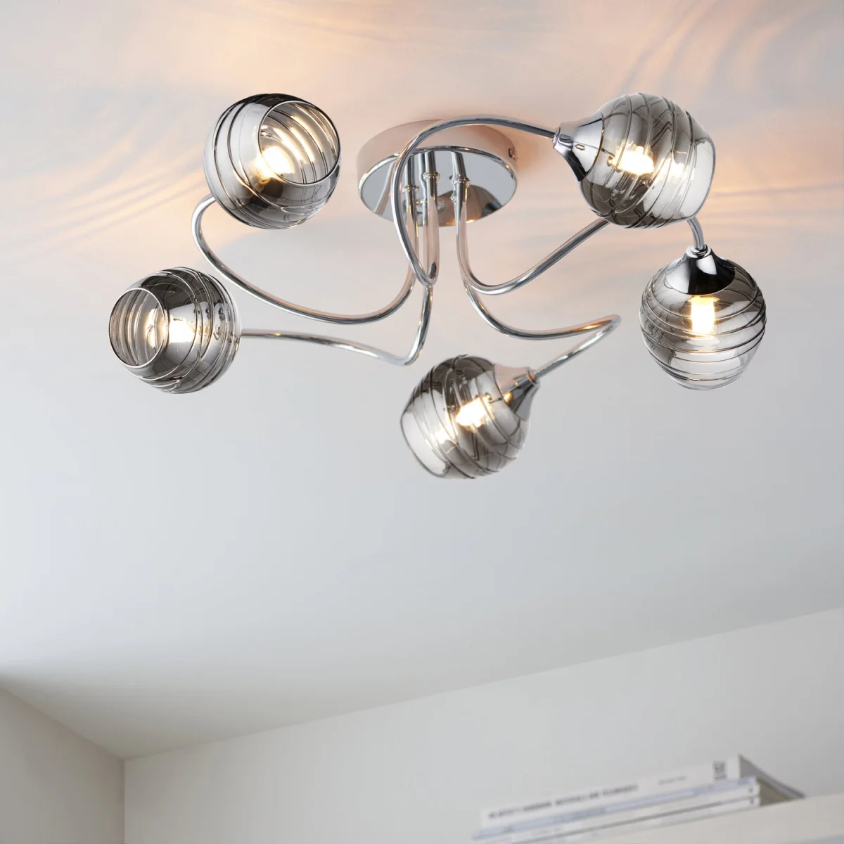 Marple 5lt Flush Ceiling Light - Polished Chrome Plate And Smoked Glass – image 2