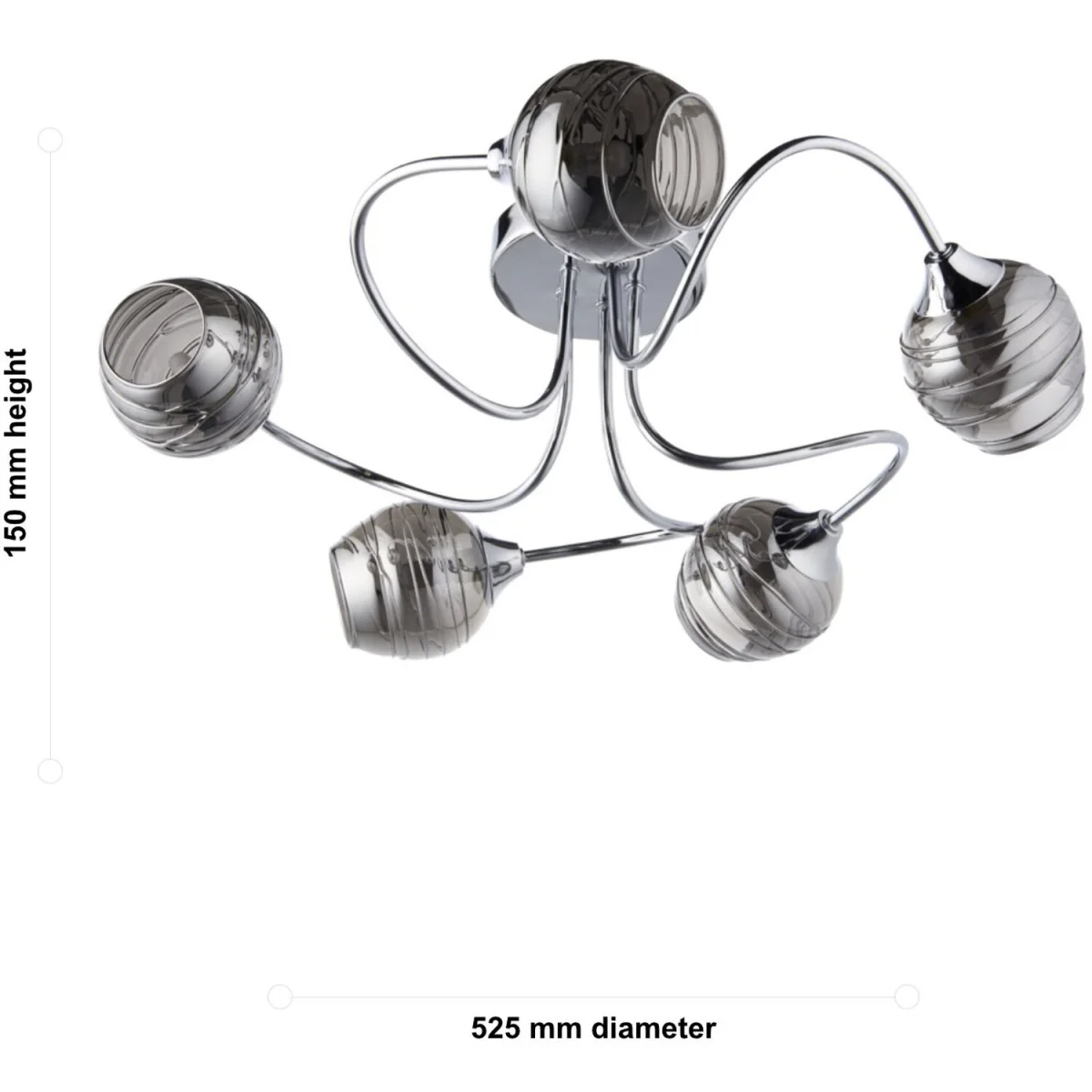 Marple 5lt Flush Ceiling Light - Polished Chrome Plate And Smoked Glass – image 7