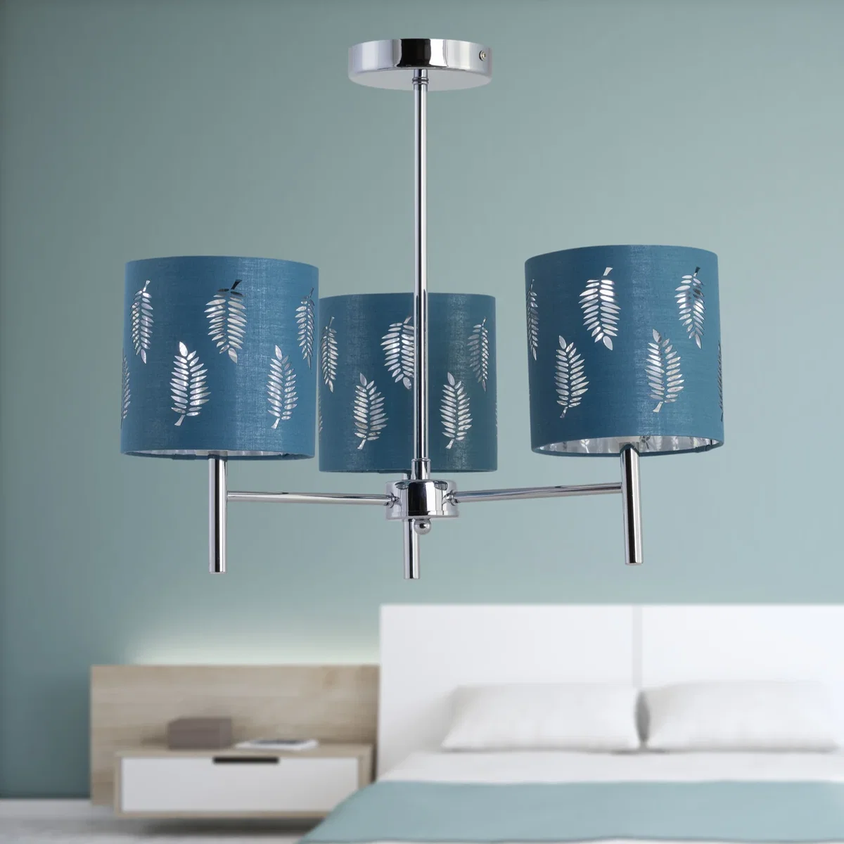 Brea Chrome 3 Light Fitting With Teal Fern Shades - Chrome & Teal – image 3