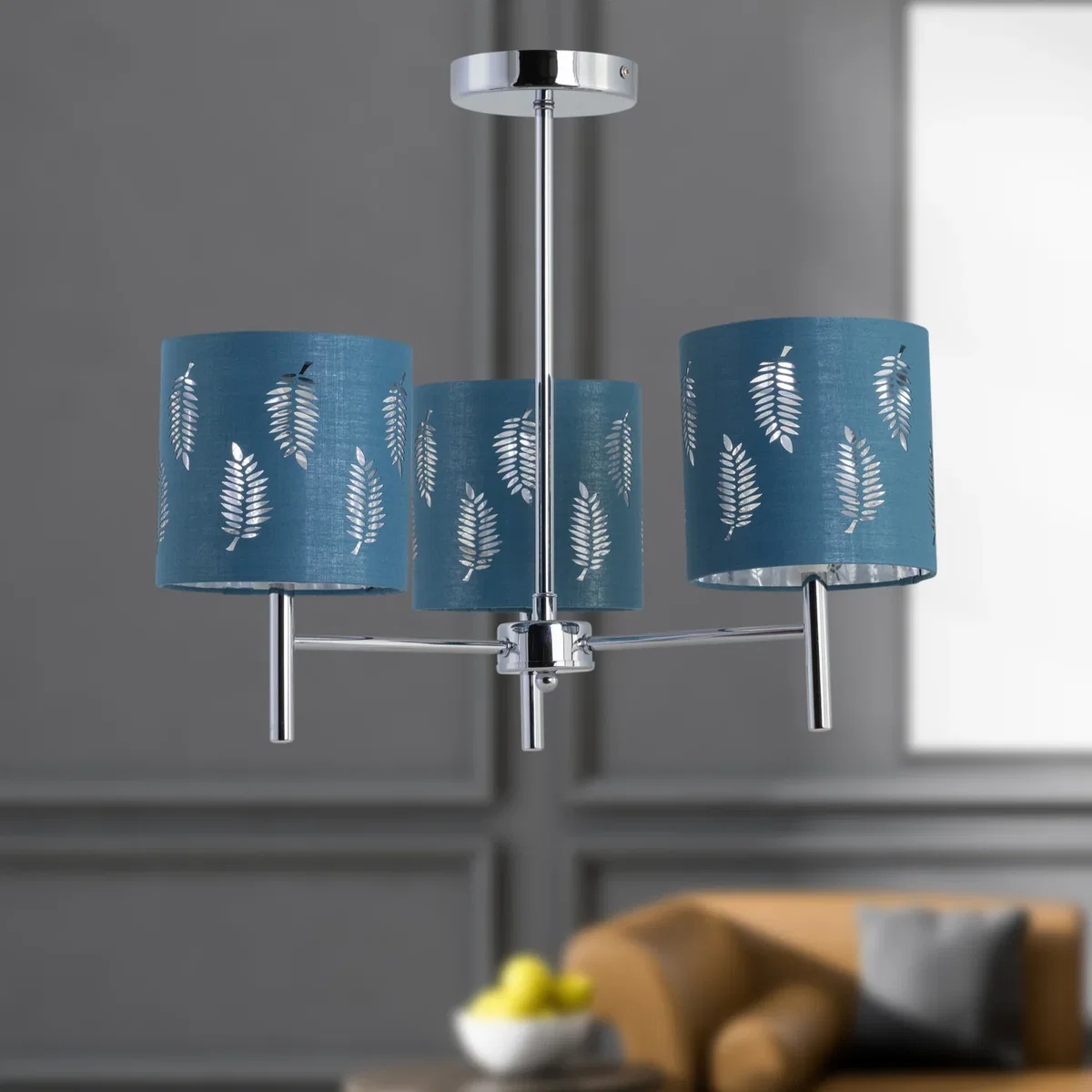 Brea Chrome 3 Light Fitting With Teal Fern Shades - Chrome & Teal – image 4