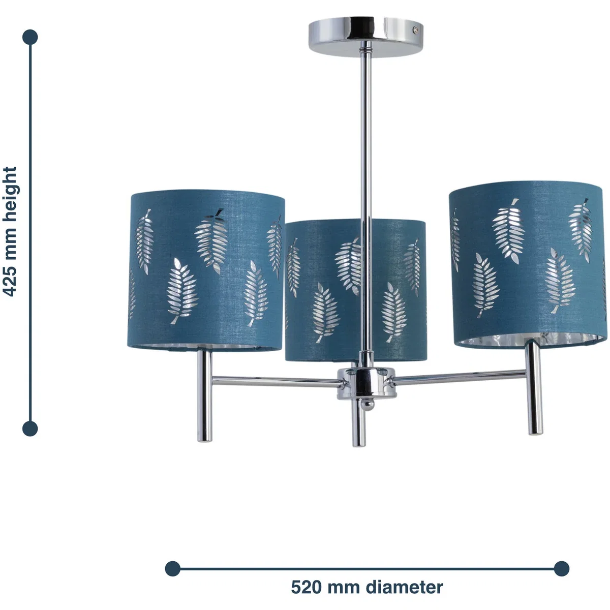 Brea Chrome 3 Light Fitting With Teal Fern Shades - Chrome & Teal – image 5