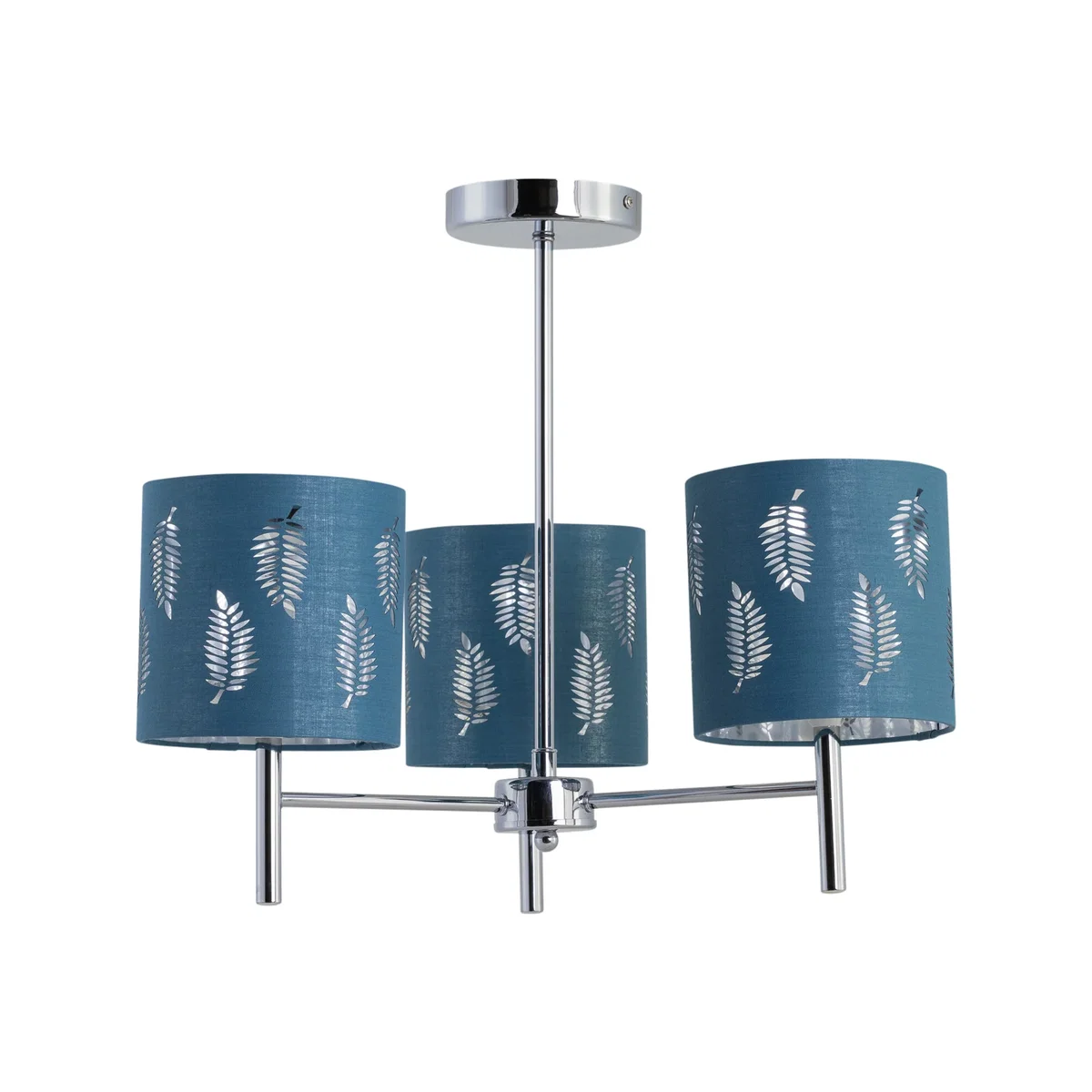 Brea Chrome 3 Light Fitting With Teal Fern Shades - Chrome & Teal – image 1