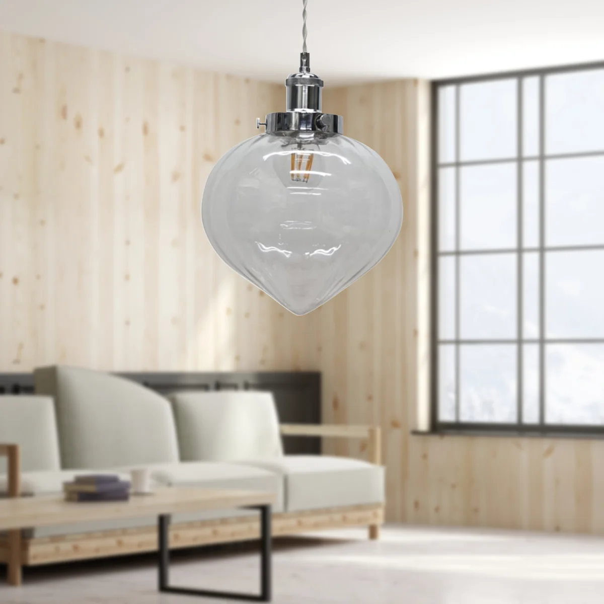 Set Of 2 Layla Clear Vintage Design Pendant Shades Chrome Flex Set - Chrome & Clear – image 3