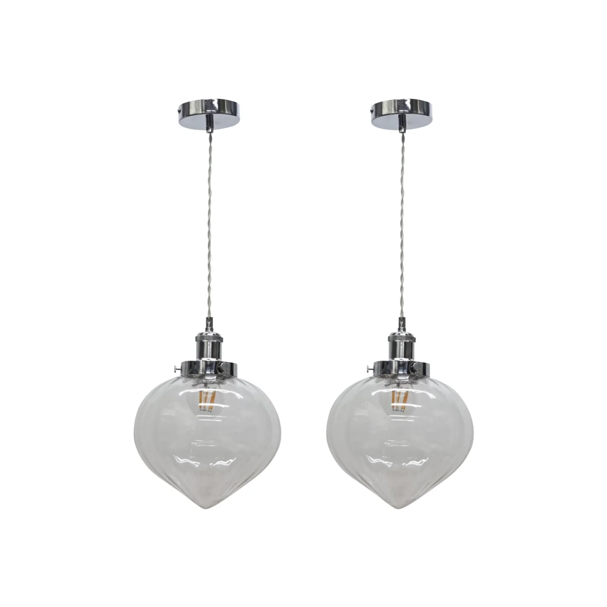 Set Of 2 Layla Clear Vintage Design Pendant Shades Chrome Flex Set - Chrome & Clear – image 1