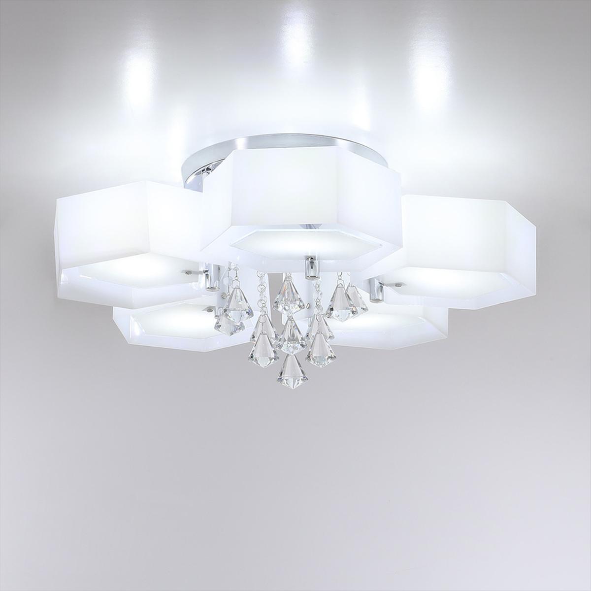 Hexagonal LED Semi Flush Ceiling Light - White / 90cm / 40cm – image 12