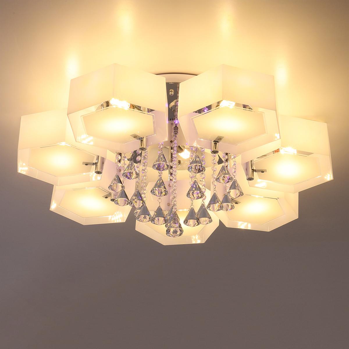 Hexagonal LED Semi Flush Ceiling Light - White / 90cm / 40cm – image 3