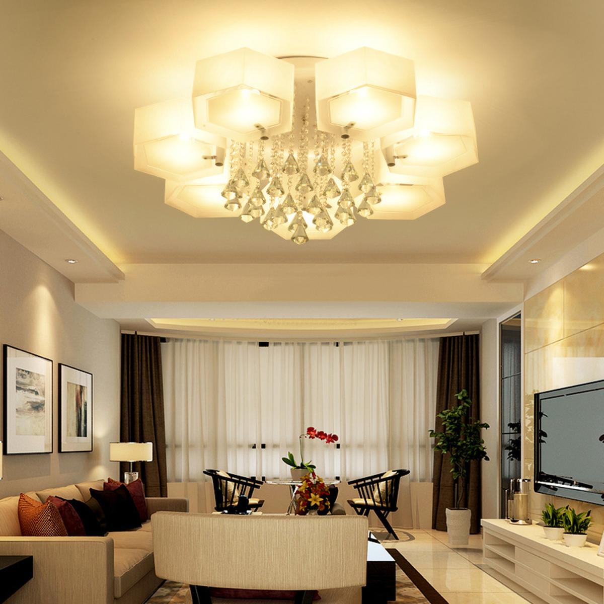 Hexagonal LED Semi Flush Ceiling Light - White / 90cm / 40cm – image 5