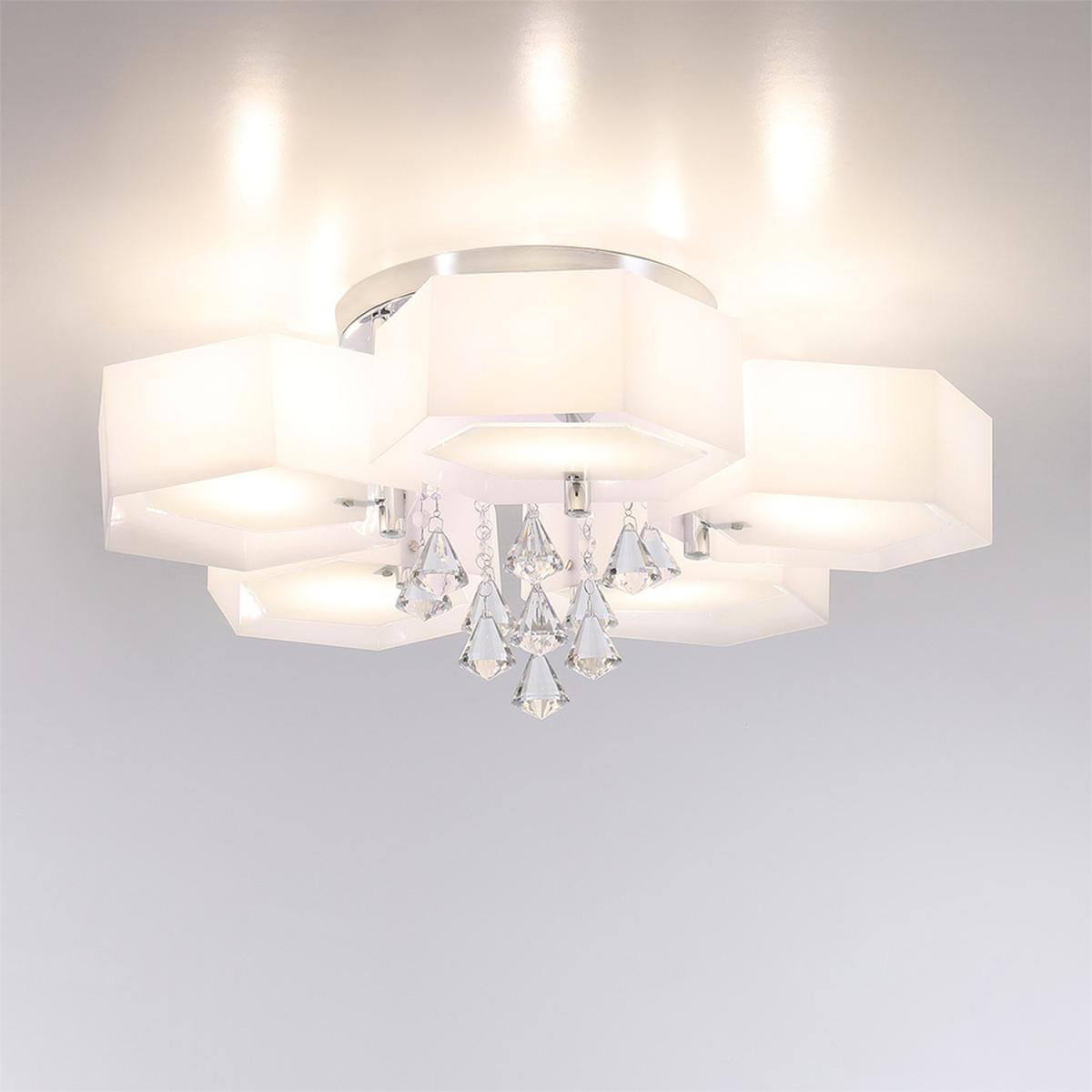 Hexagonal LED Semi Flush Ceiling Light - White / 90cm / 40cm – image 7