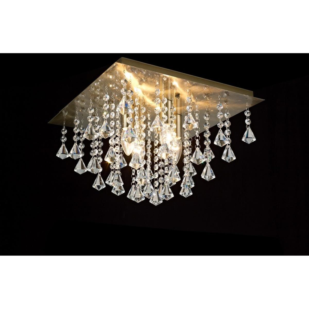 Acton Flush Ceiling 4 Light E14, 380mm Square, Antique Brass, Prism Crystal - Antique Brass – image 2
