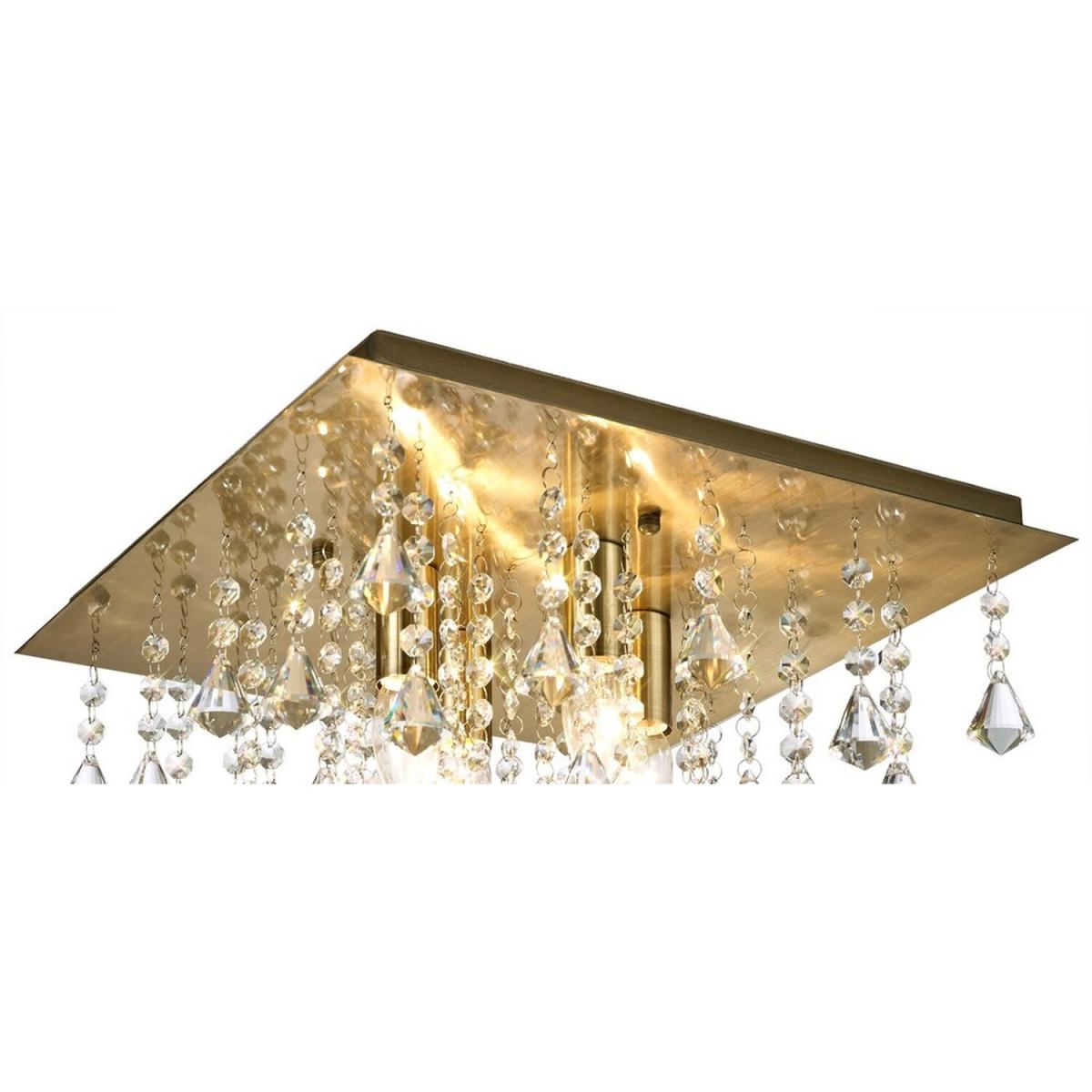Acton Flush Ceiling 4 Light E14, 380mm Square, Antique Brass, Prism Crystal - Antique Brass – image 3