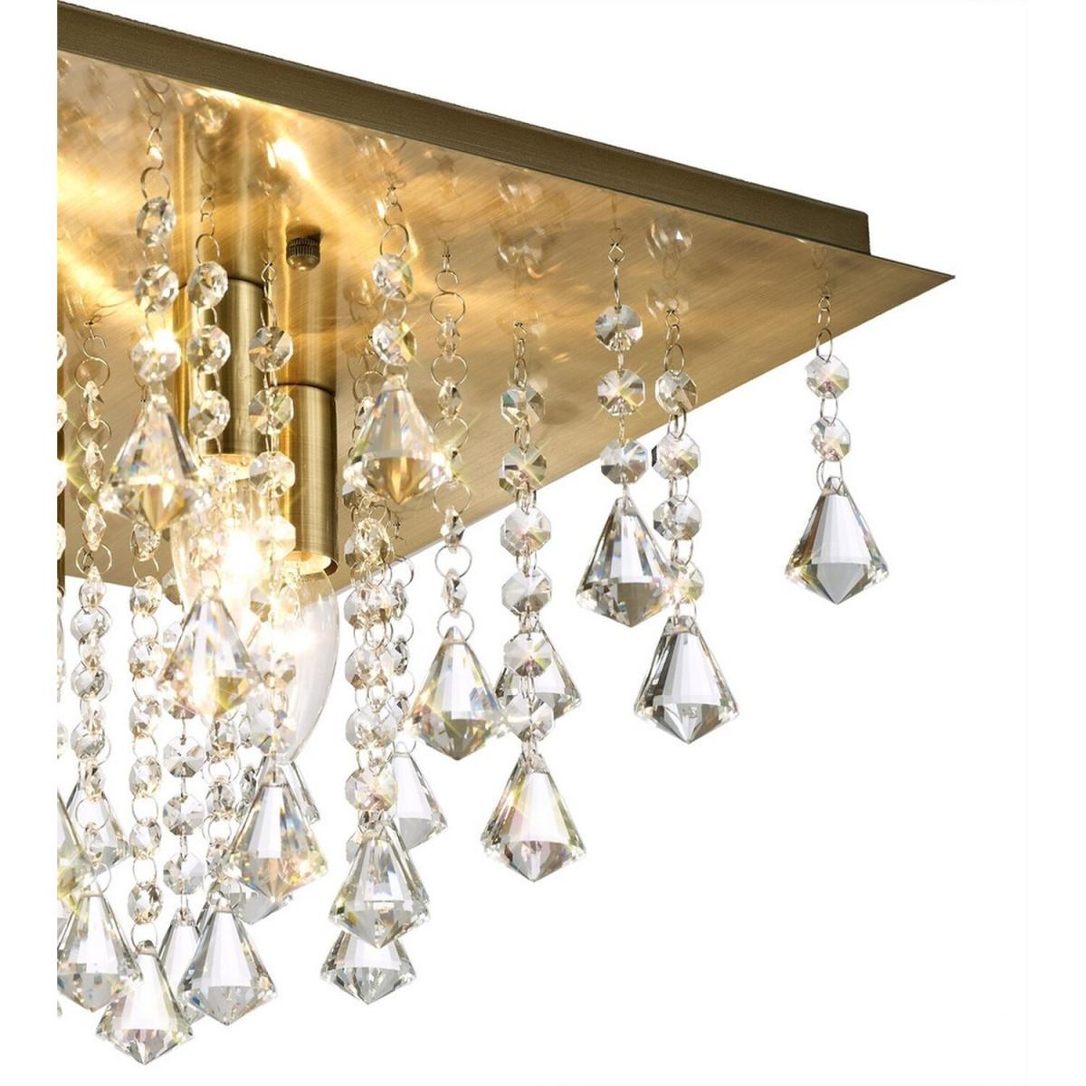 Acton Flush Ceiling 4 Light E14, 380mm Square, Antique Brass, Prism Crystal - Antique Brass – image 4