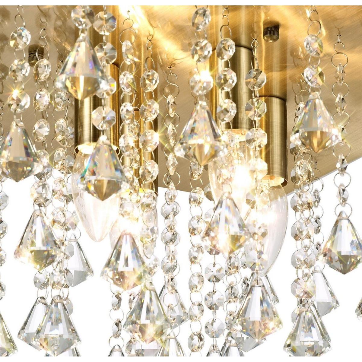 Acton Flush Ceiling 4 Light E14, 380mm Square, Antique Brass, Prism Crystal - Antique Brass – image 5