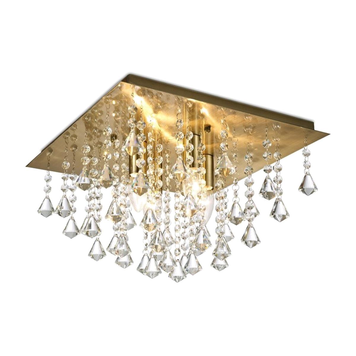 Acton Flush Ceiling 4 Light E14, 380mm Square, Antique Brass, Prism Crystal - Antique Brass – image 1