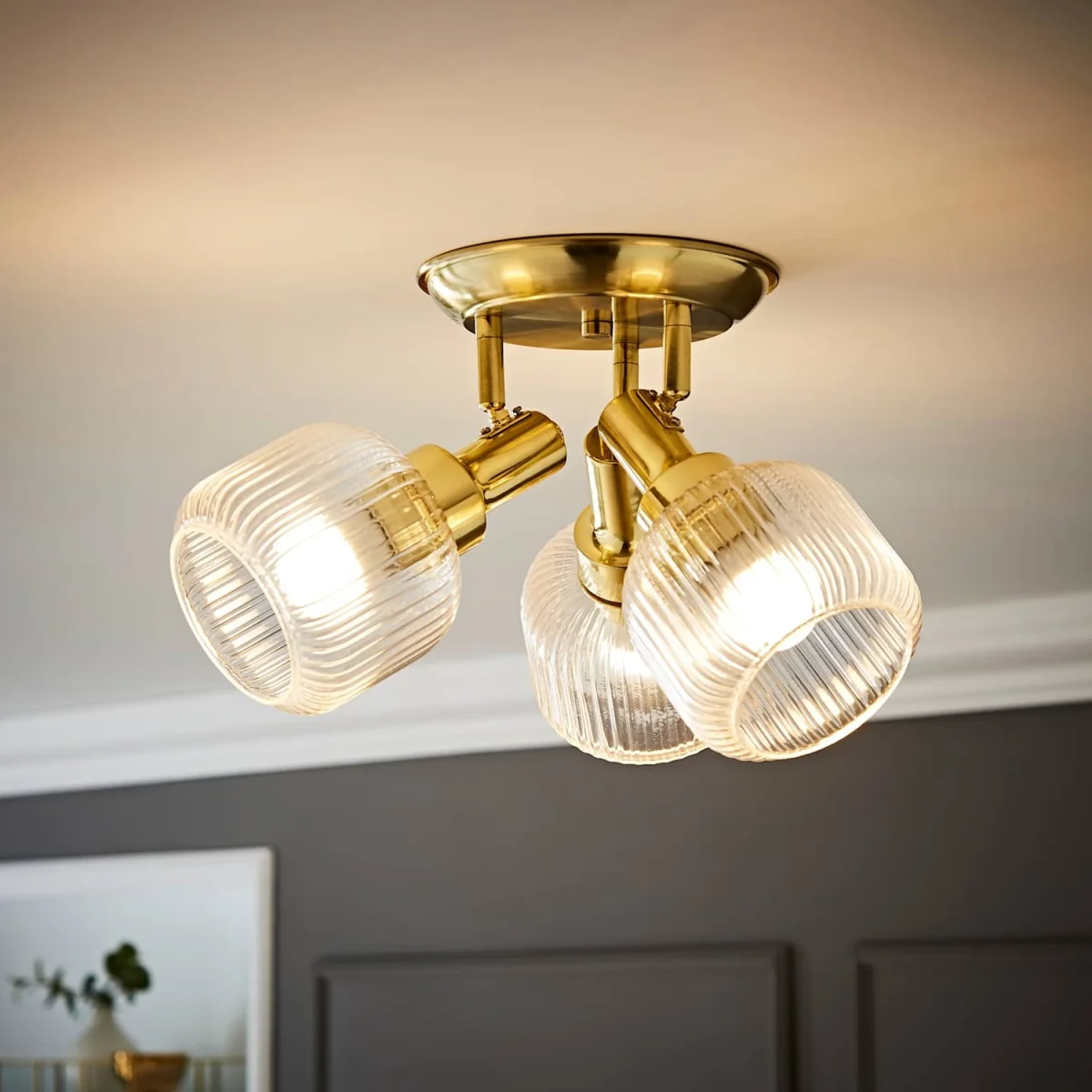 Calpe 3 Way Adjustable Ceiling Spotlight with Ribbed Clear Shades - Brushed Gold / 0.03kg / 0 – image 3