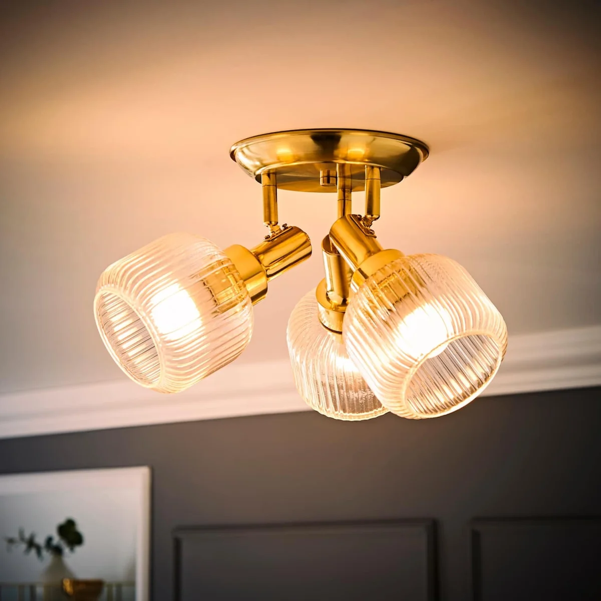 Calpe 3 Way Adjustable Ceiling Spotlight with Ribbed Clear Shades - Brushed Gold / 0.03kg / 0 – image 4