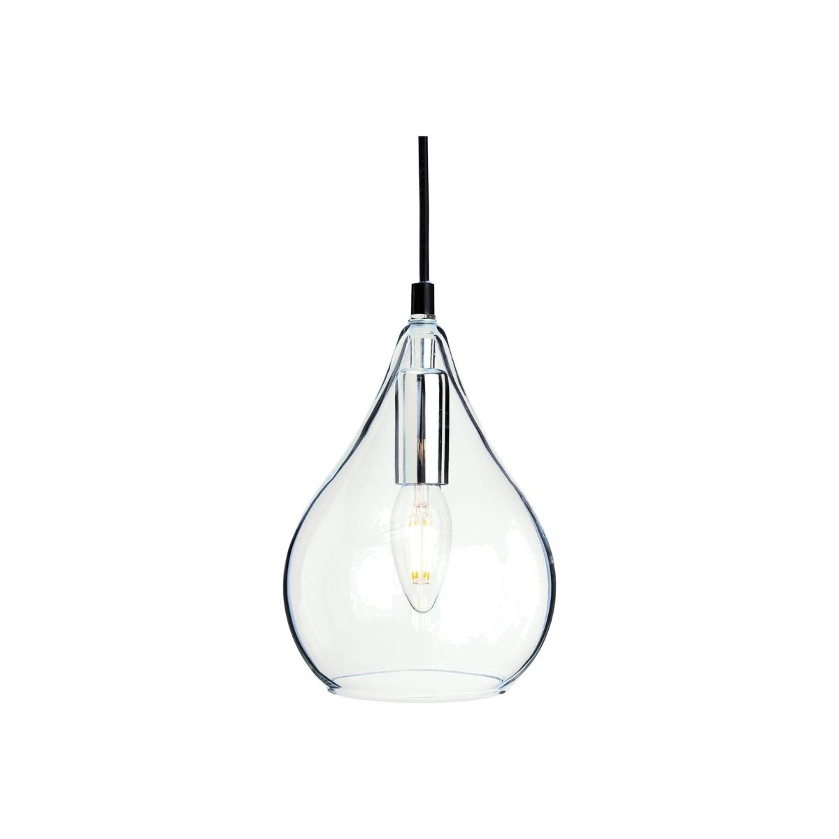 Omar 1 Light Ceiling Pendant Chrome, Clear Glass, E27 - Clear Glass