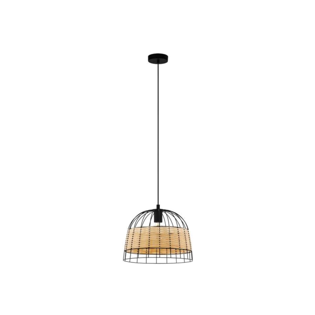 Anwick Rattan and Black Steel Pendant - Brown