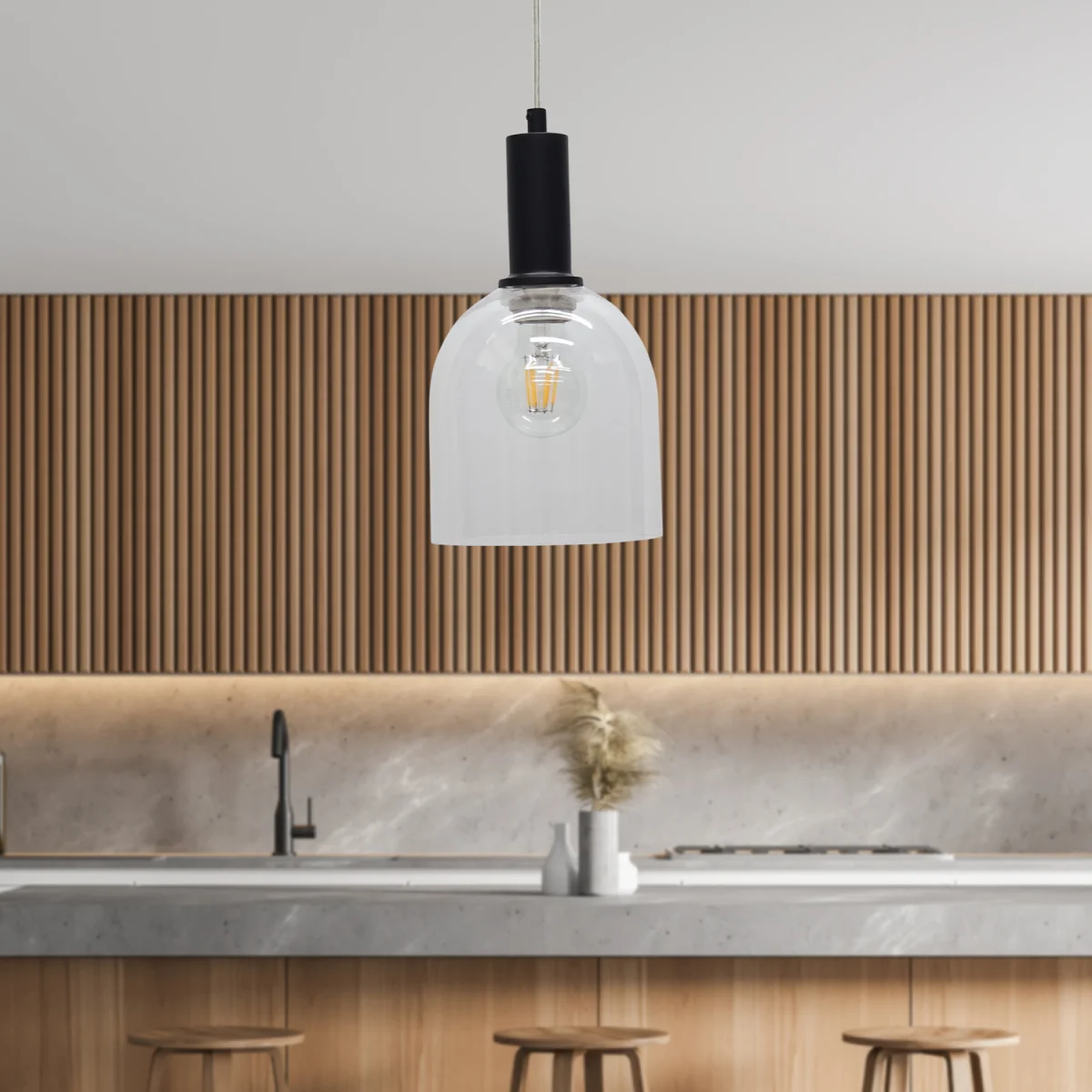 Belten Clear Glass Cloche Black Deco Pendant Fitting - Black & Clear – image 3