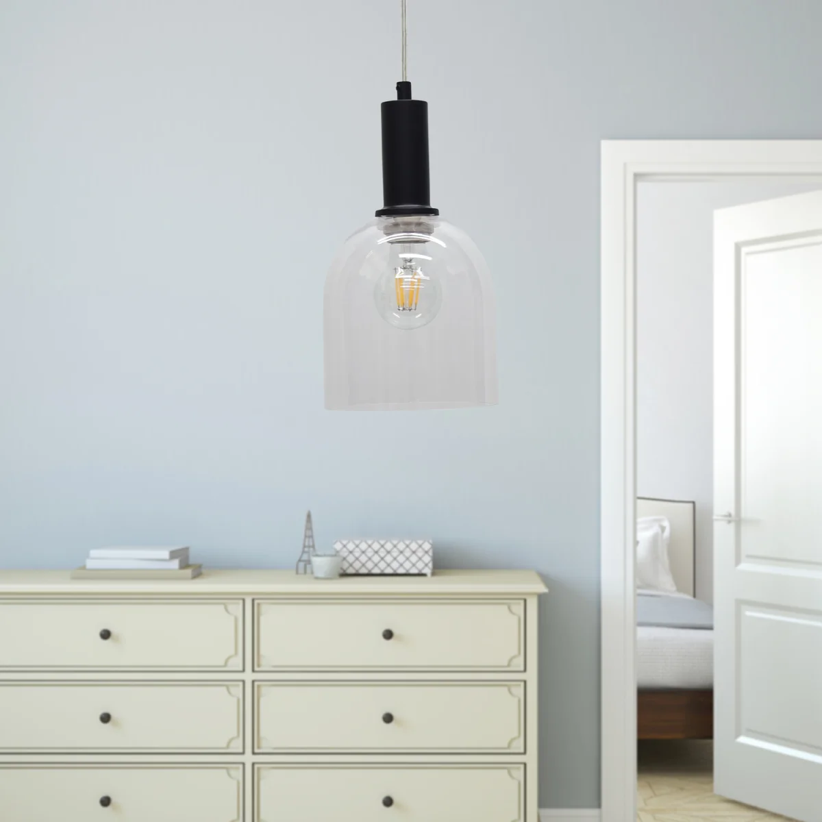 Belten Clear Glass Cloche Black Deco Pendant Fitting - Black & Clear – image 4