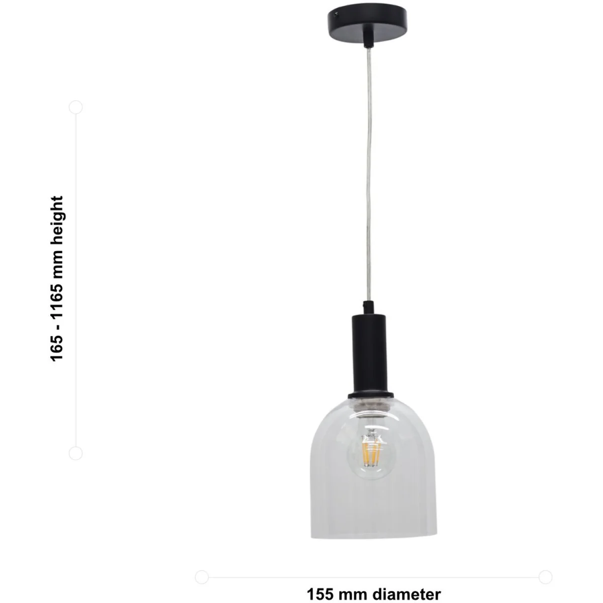 Belten Clear Glass Cloche Black Deco Pendant Fitting - Black & Clear – image 5